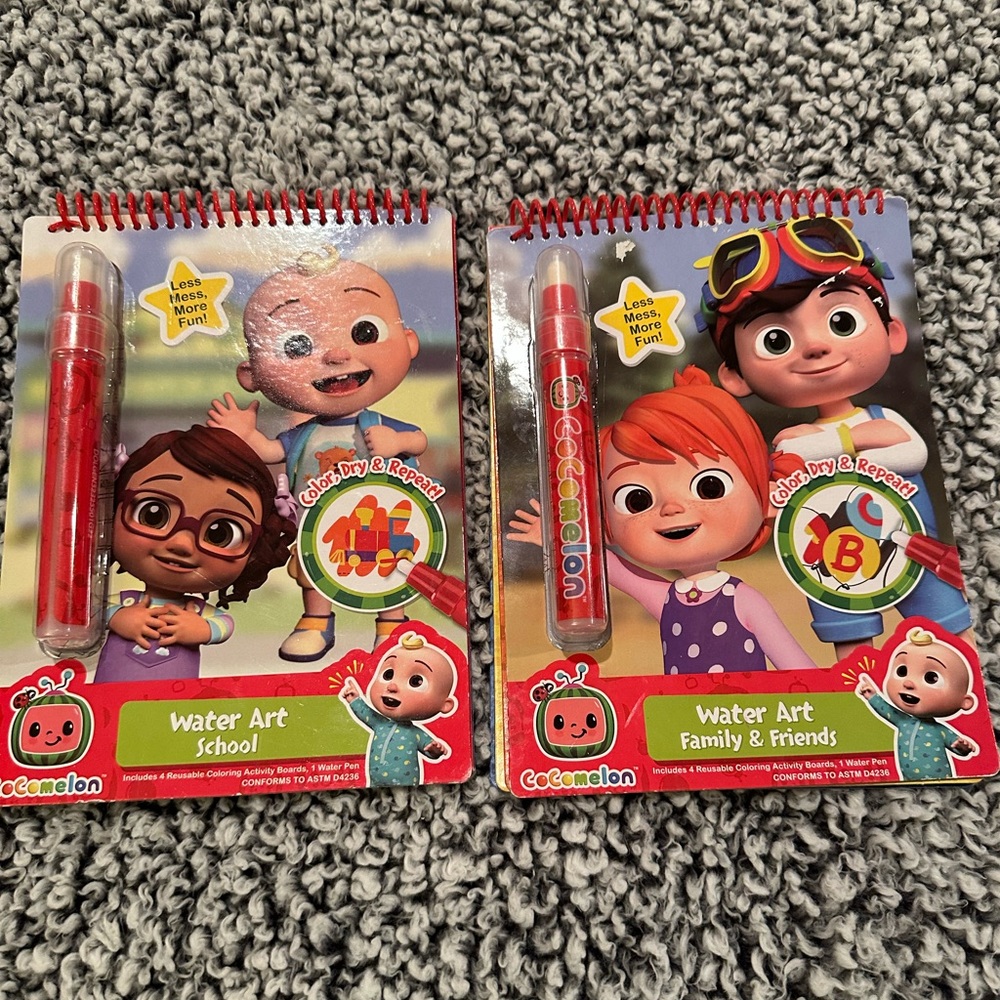 Set of 2 Cocomelon Water Art Reusable Coloring Activity Books w/ Water Pen NEW